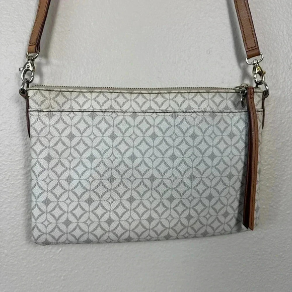 Fossil Coated Canvas Leather Sadie Crossbody Bag Bone White Brown - Picture 2 of 13